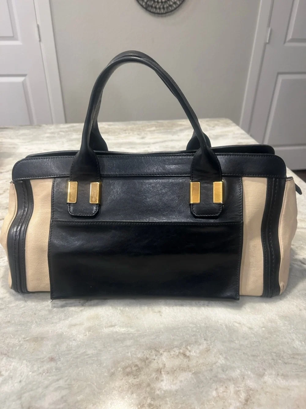 Chloe Black & Cream Leather Top-Handle Satchel - Picture 3 of 10